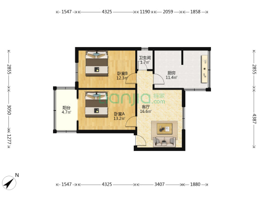 一环路南三段11号 2室1厅1卫 69平方