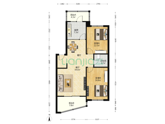 东大软件园 2室1厅1卫 92平方