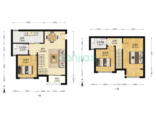 住家装修，跃层小三房，旁边三甲医院，配套齐全-户型图