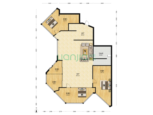 华一广场 5室2厅1卫 210平方