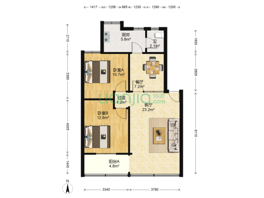 电视机厂北苑小区 2室2厅1卫 79平方