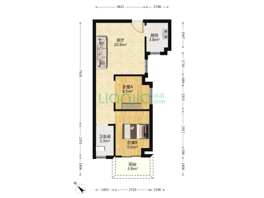 东港国际广场 2室1厅1卫 70平方