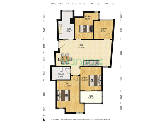 东鼎家园 3室1厅1卫 116平方