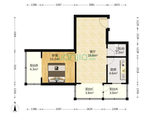 高梁桥斜街丙40号院 1室1厅1卫 61平方