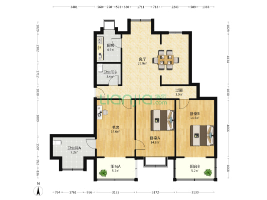 湖北经济学院小区 3室1厅2卫 115平方