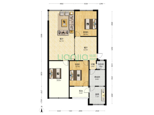 桂香居 2室2厅2卫 116平方