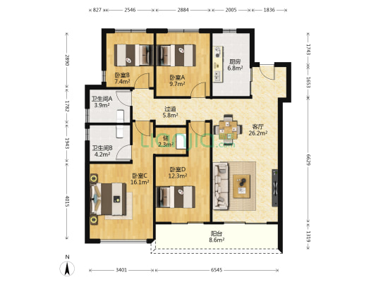 绿都金科和宁文华府 4室1厅2卫 130平方
