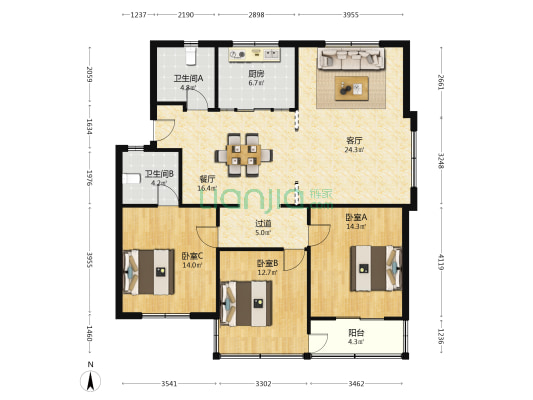 春秋社区田园路 3室2厅2卫 123平方