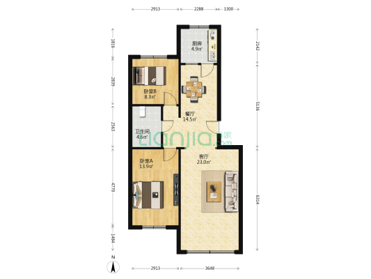 公路段家属院蓝楼（左家湾） 2室2厅1卫 95平方