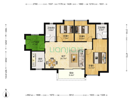 万科幸福誉 3室1厅2卫 97平方