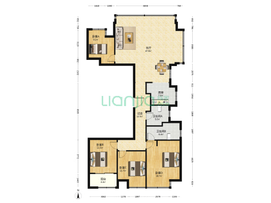 富力山南区 4室1厅2卫 184平方