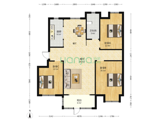 华邦山水云居 3室1厅1卫 127平方
