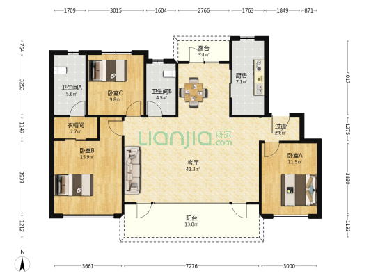 国信溪地美岸 3室1厅2卫 140平方