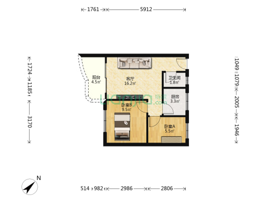 泰安花园 2室1厅1卫 50平方