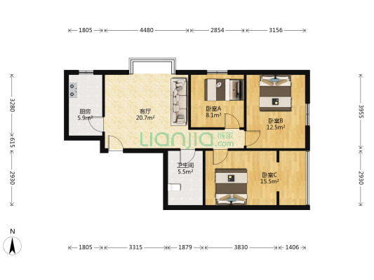鑫福华园 3室1厅1卫 91平方