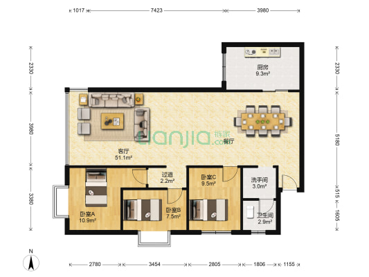 贵大南苑 3室1厅2卫 112平方