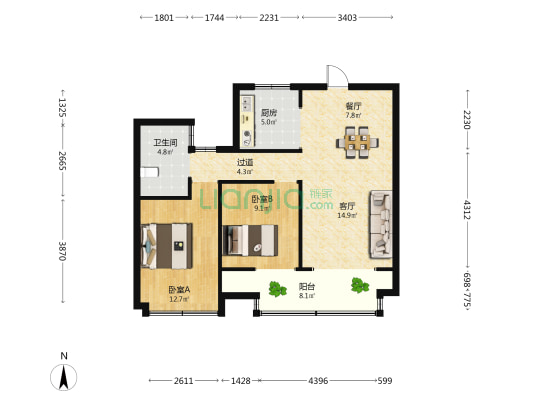 东港景苑 2室2厅1卫 83平方