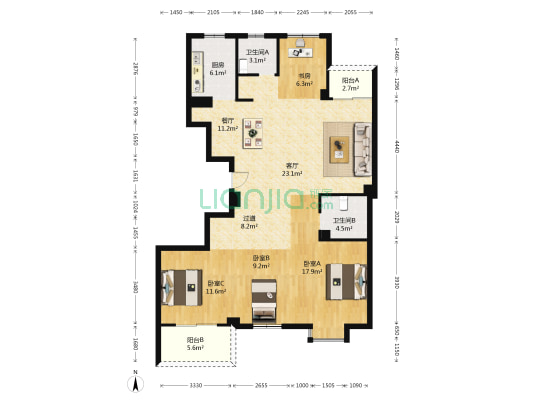 霞枫园 4室2厅2卫 145平方