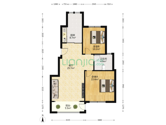 茵悦小城 2室1厅1卫 93平方