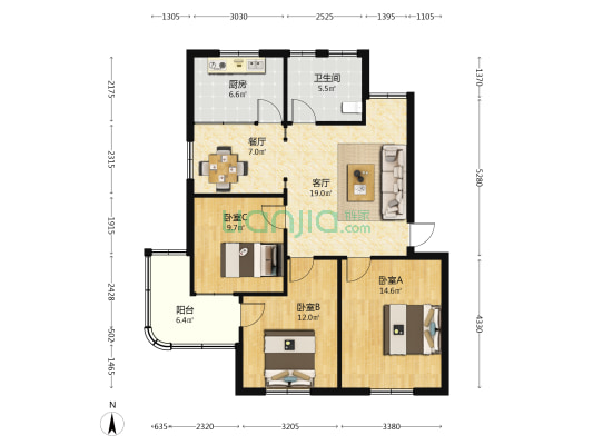 富北路2号 3室2厅1卫 96平方