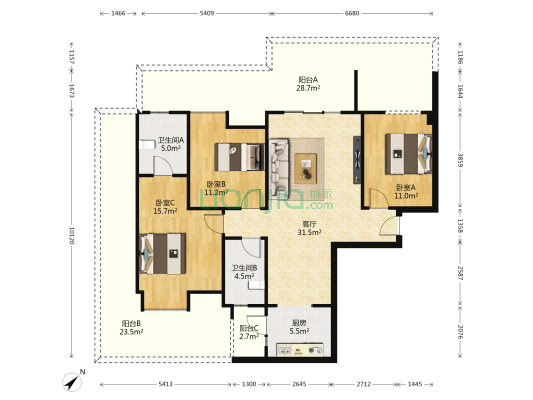 润扬金沙30度 3室1厅2卫 102平方