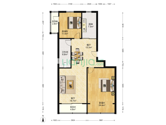 桃源新村 2室2厅1卫 100平方