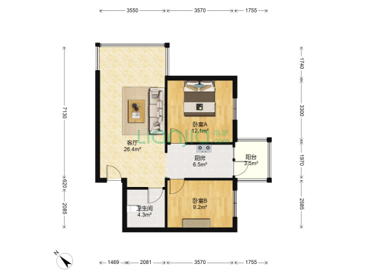 校园小区 2室1厅1卫 83平方