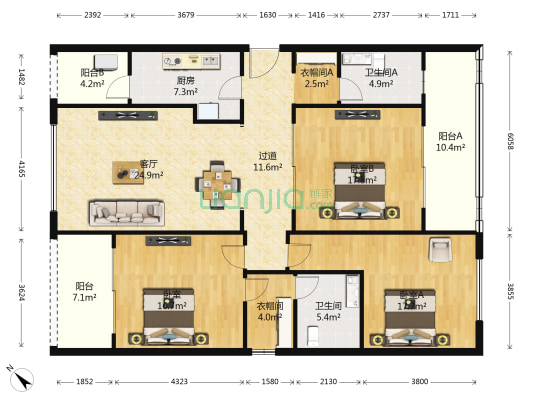 远洋公馆 3室1厅2卫 162平方