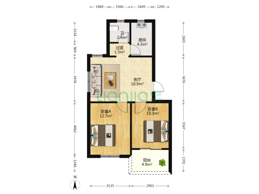 秀圣花苑东区 2室1厅1卫 65平方