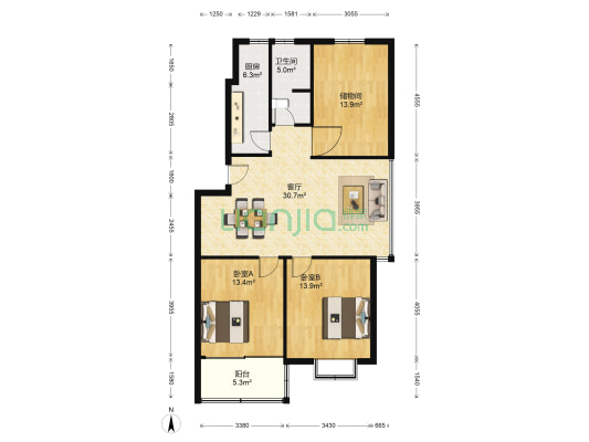 金源小区 2室1厅1卫 105平方