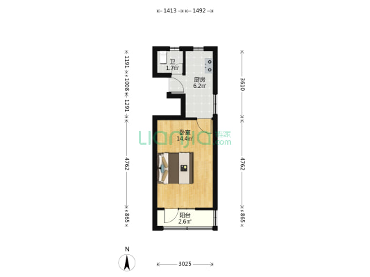 中科新苑 1室0厅1卫 34平方