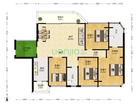 华发广场悦琴湾 4室1厅2卫 150平方