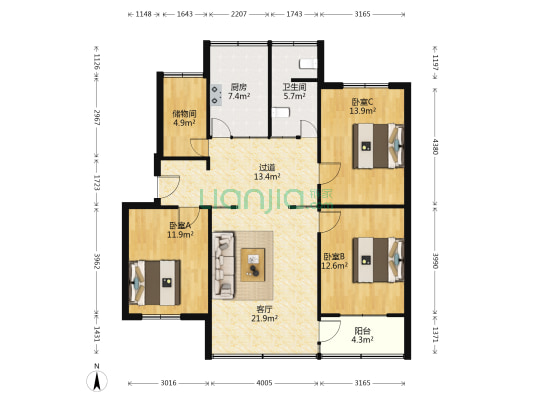 铁十二局电务公司宿舍 3室1厅1卫 115平方