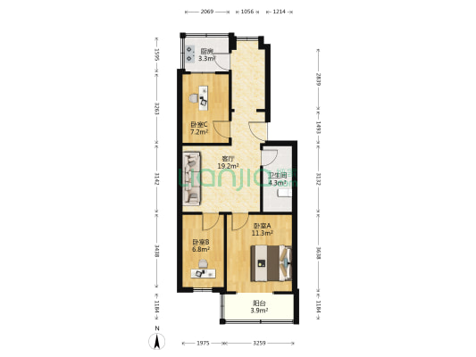 东岗小区(杏花岭区) 3室1厅1卫 67平方