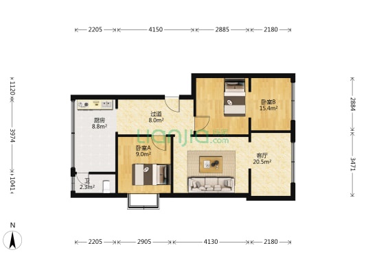 贵州地矿区调院 2室1厅1卫 52平方