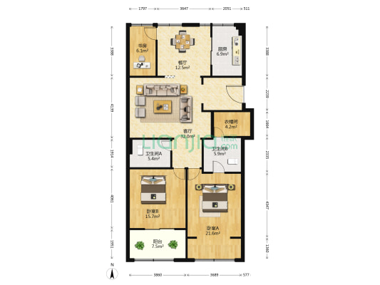 宁康西路217号 3室2厅2卫 149平方