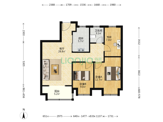 阳光星期8馨雅名邸 3室1厅1卫 92平方