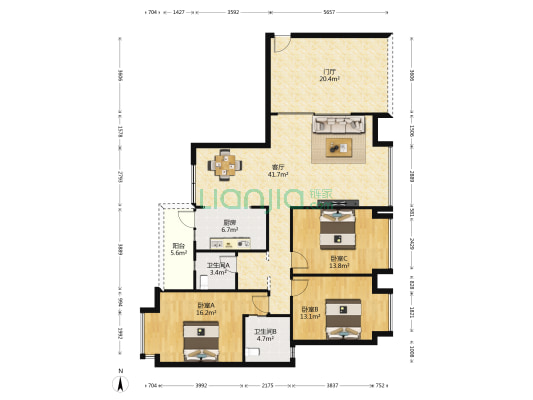 翡翠城二期 3室1厅2卫 127平方