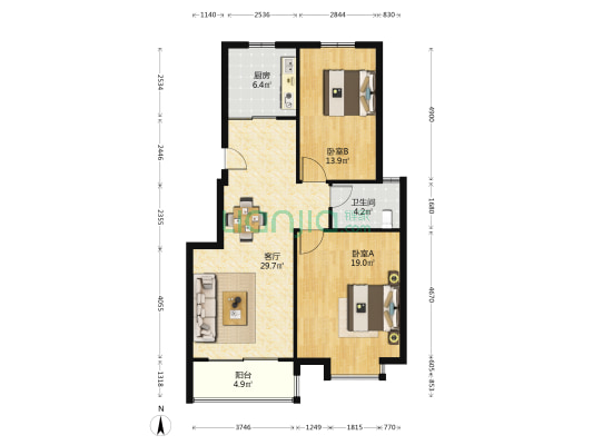 紫金橄榄苑  2室1厅1卫 97平方