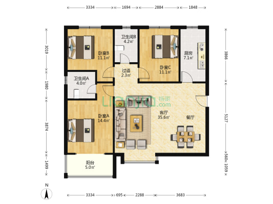 金悦城 3室1厅2卫 130平方