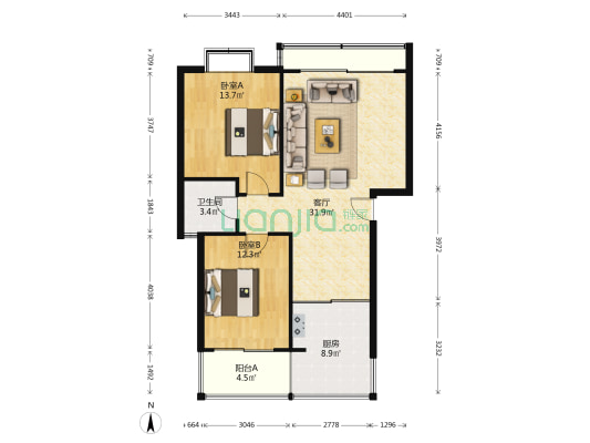 匀海公寓 2室1厅1卫 93平方