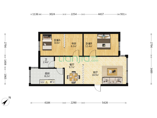 华海路84号 3室2厅1卫 76平方