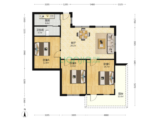 山河后街61号大院 3室1厅1卫 105平方
