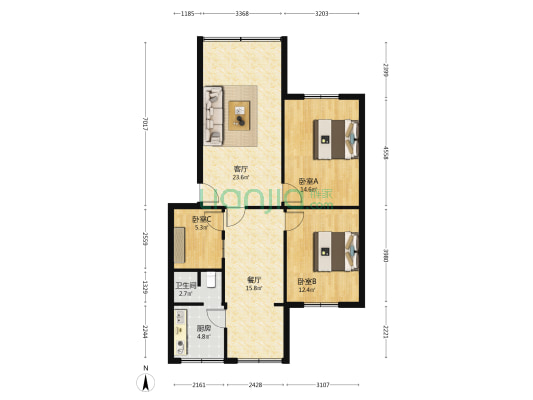 九江路图书馆家属区 3室2厅1卫 98平方