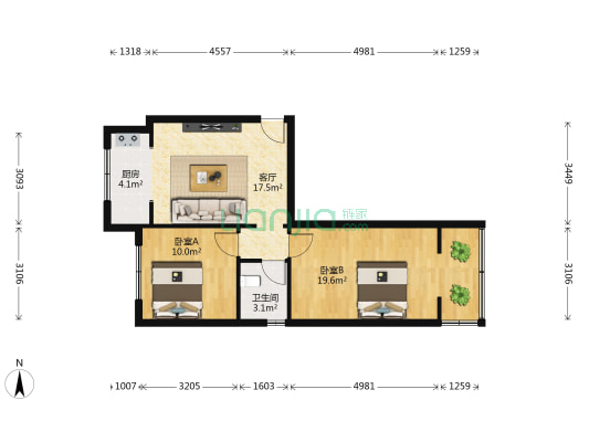 西北铁科院家属院 2室1厅1卫 65平方