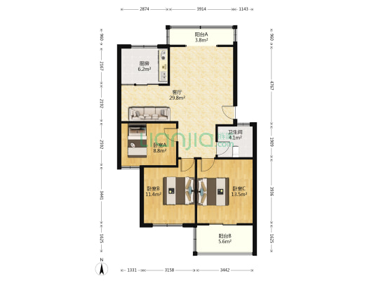 祥源金港湾 3室1厅1卫 97平方