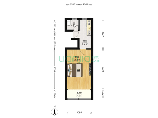 铁道小区  1室0厅1卫 34平方