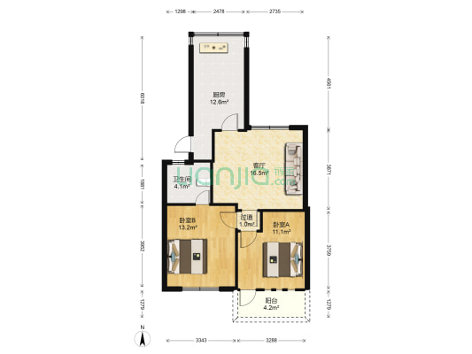 计算机宿舍 2室1厅1卫 155平方