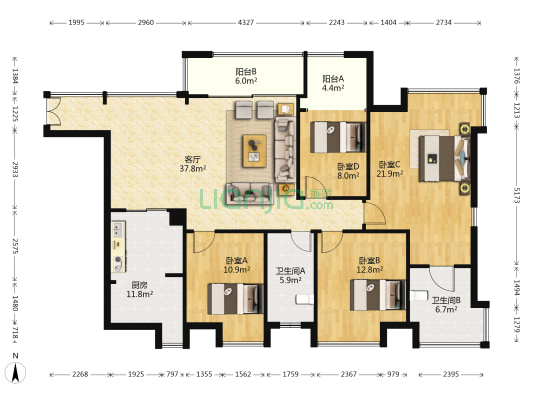保利贝森公馆 4室1厅2卫 150平方