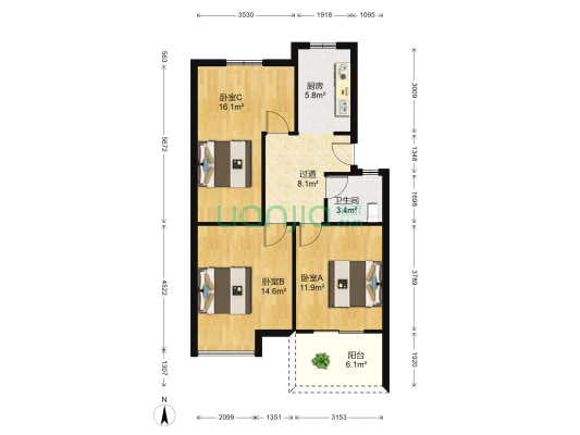 澳洲花园 3室0厅1卫 74平方